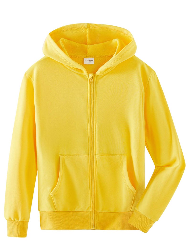 Spring&Gege Youth Solid Full Zipper Hoodies Soft Kids Hooded Sweatshirt for Boys and Girls Size 7-8 Years Yellow - Image 1